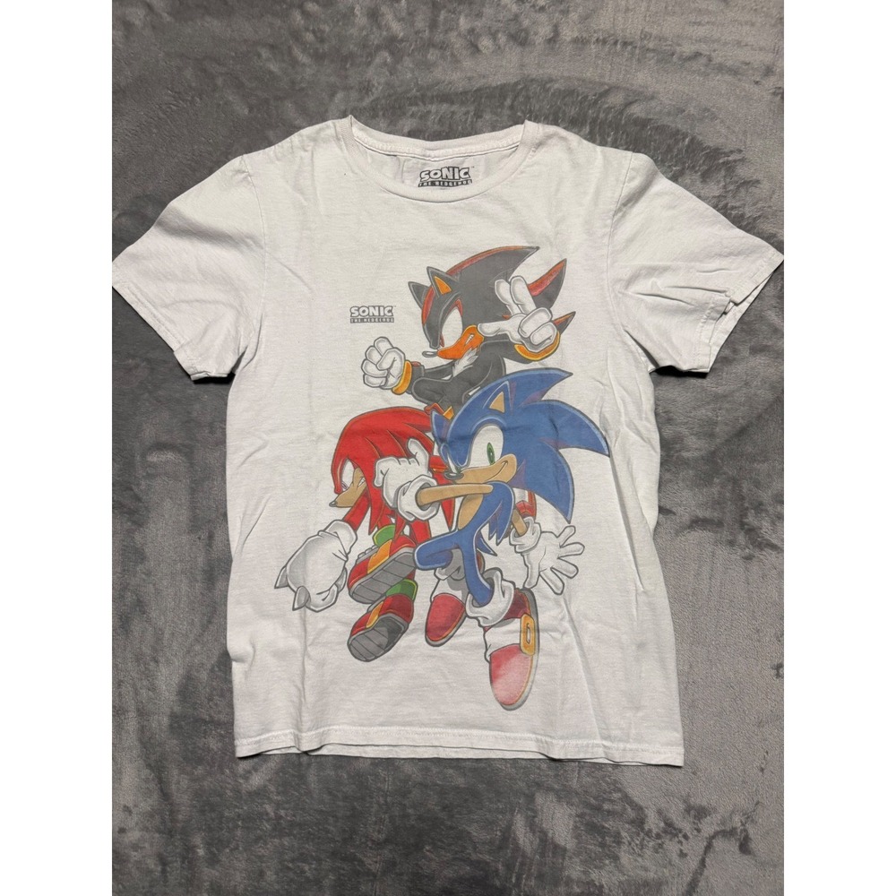 Sonic The Hedgehog T-Shirt Mens XS White Shadow Knuckles Graphic Tee SEGA